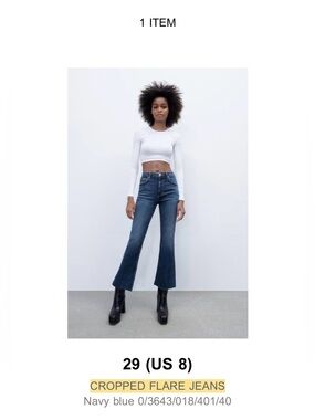 Zara Navy Blue Cropped Flare Jeans
